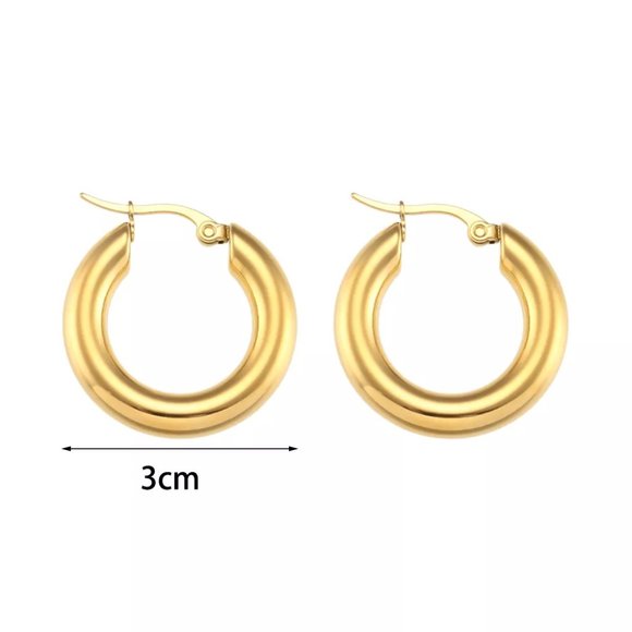 Large Chunky Classic Hoop Earrings PVD 18K Gold Plated Stainless Steel - Picture 5 of 9
